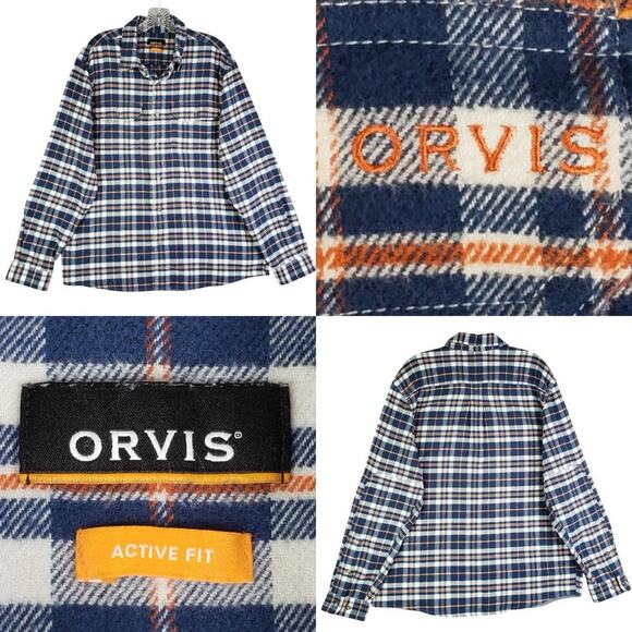 Orvis Flannel Shirt Men’s Size Large L Blue Plaid Cotton Button Up Long Sleeve - Picture 1 of 11